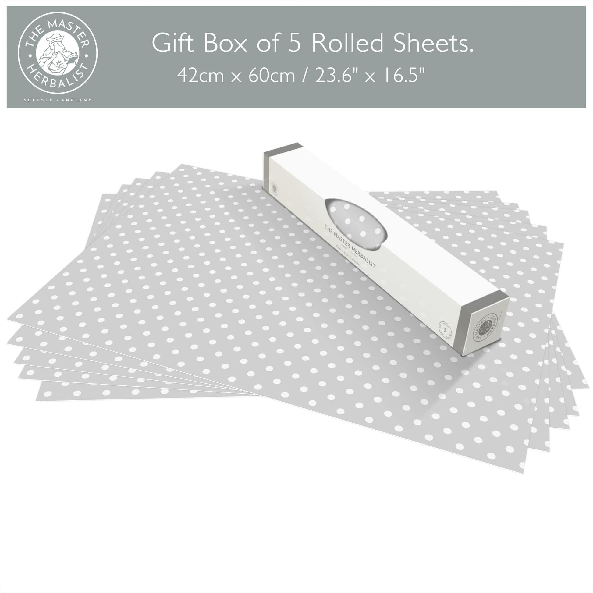 THE MASTER HERBALIST Wipe Clean Drawer Liners Wipe Clean & Unscented Drawer Liners in a SOFT GREY POLKA DOT Design